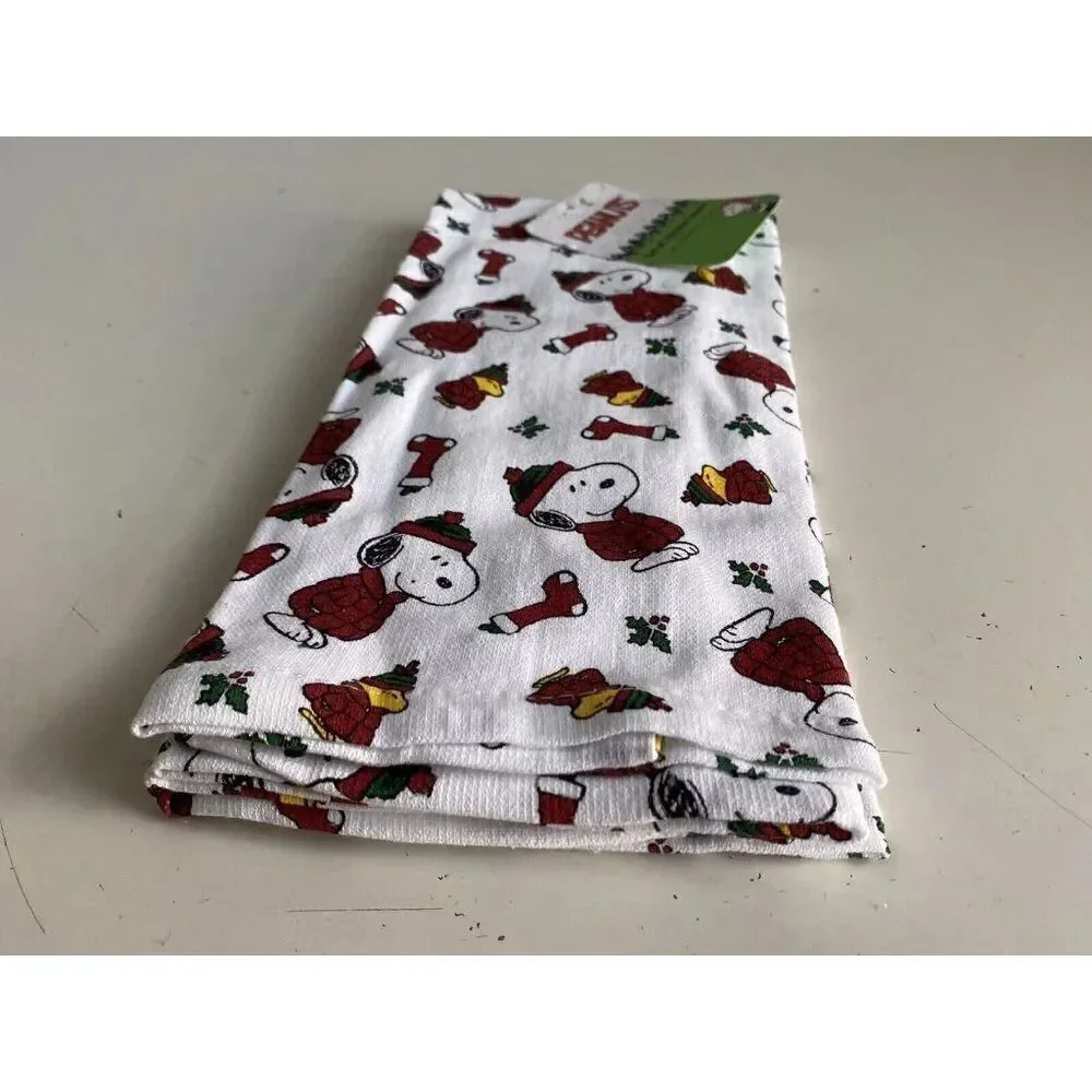 2 Pack Peanuts Snoopy Woodstock Puffy Coat Christmas Kitchen Towels 16 X 26